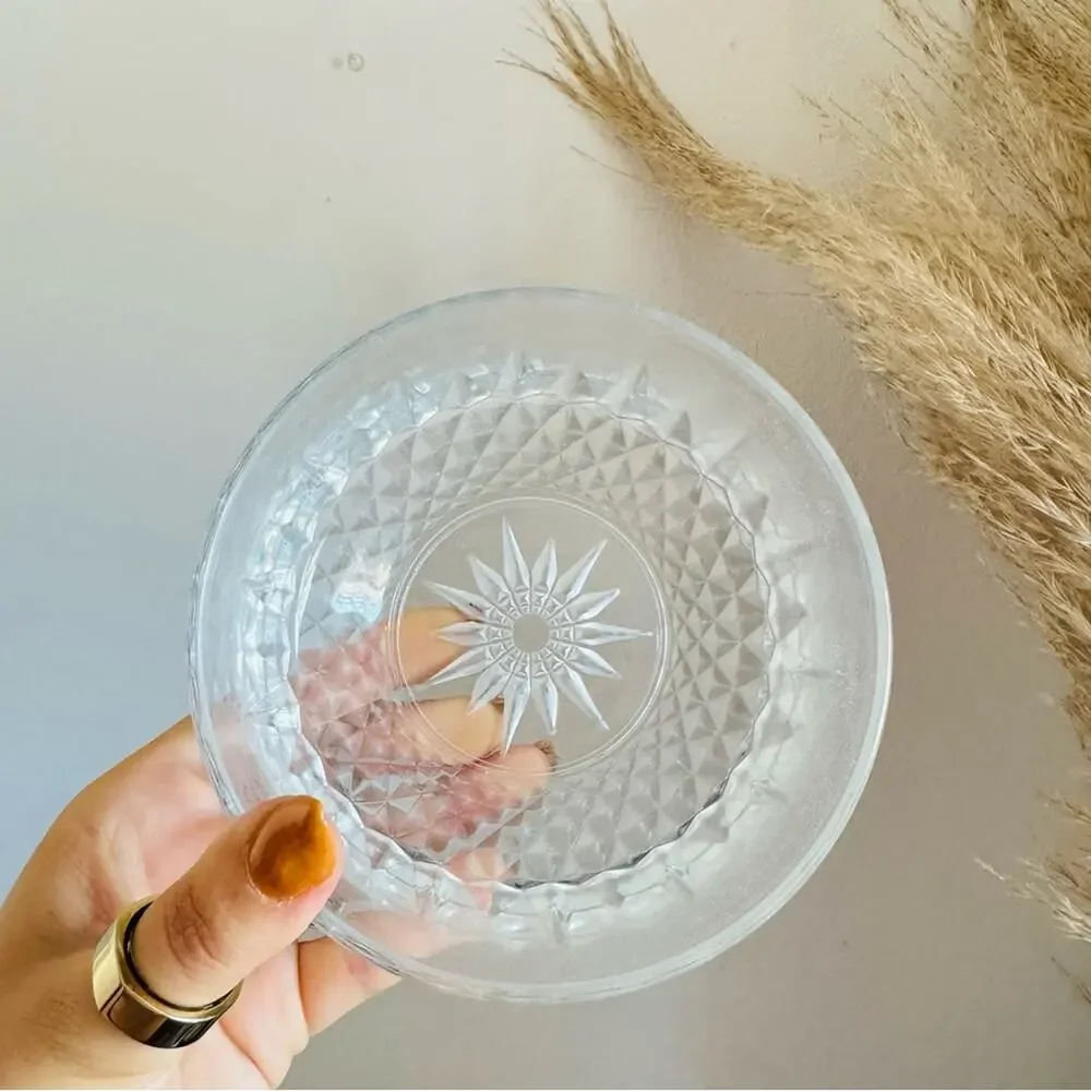 VINTAGE Arcoroc France Clear Glass Diamond Starburst Berry Dessert Small Bowl